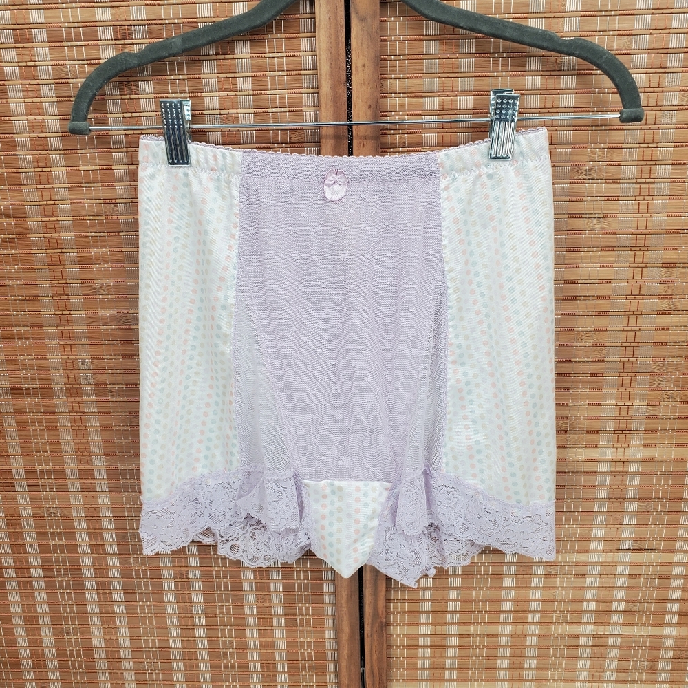 ◇ Rhonda Shear High Waist Panties Polka Dot Lace Trim Vintage Style Size Large